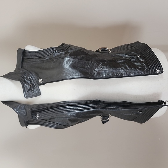 St. John Metallic Lambskin Leather Moto Biker Vest Silk Lined Sz 2 - Picture 8 of 16